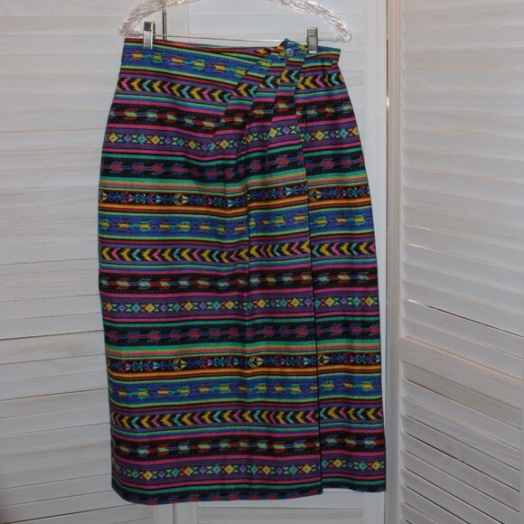 VTG Bonjour 80s/90s boho print wrap skirt 13/14 - Picture 3 of 8